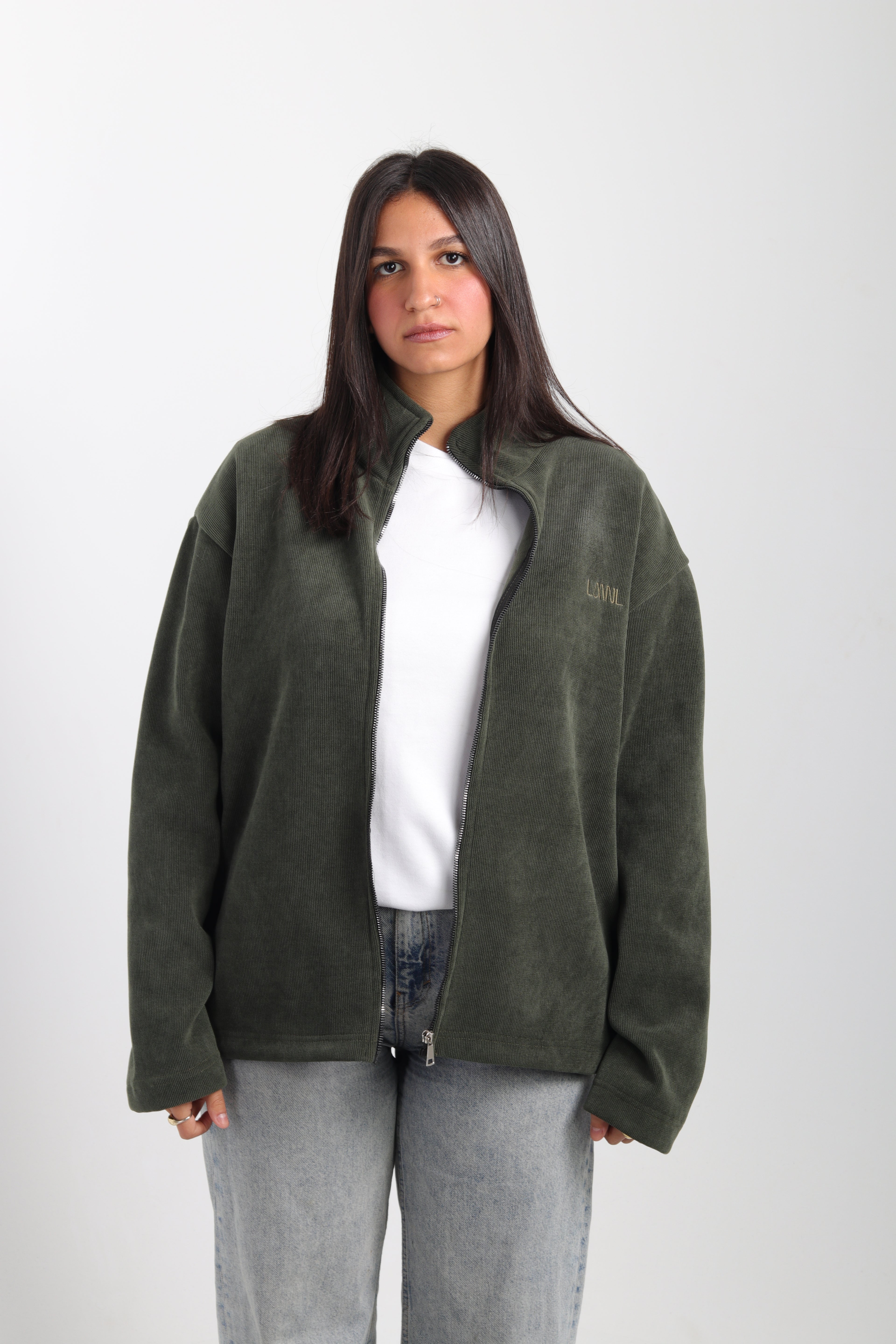 Olive Cashmere Zip-Up