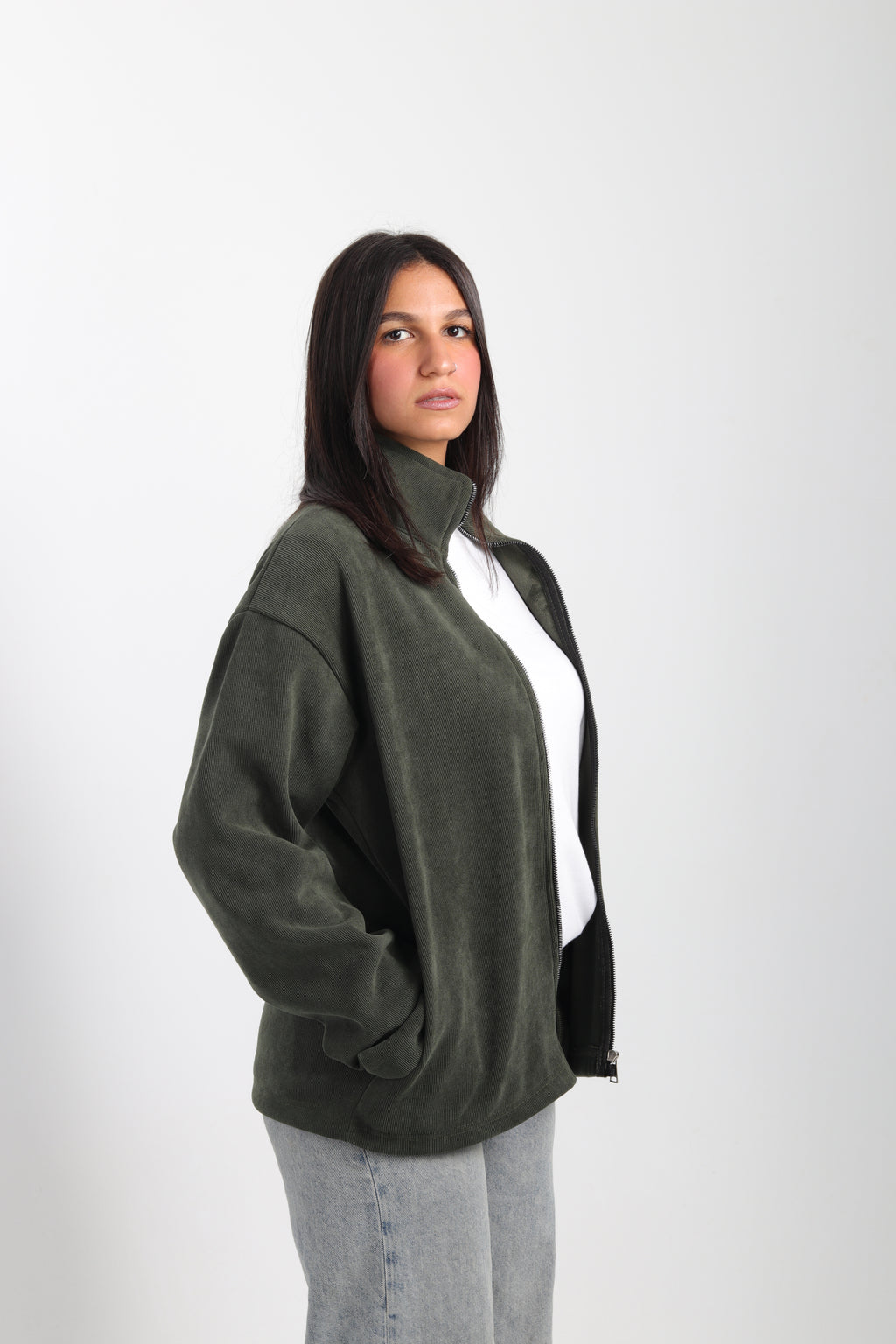 Olive Cashmere Zip-Up