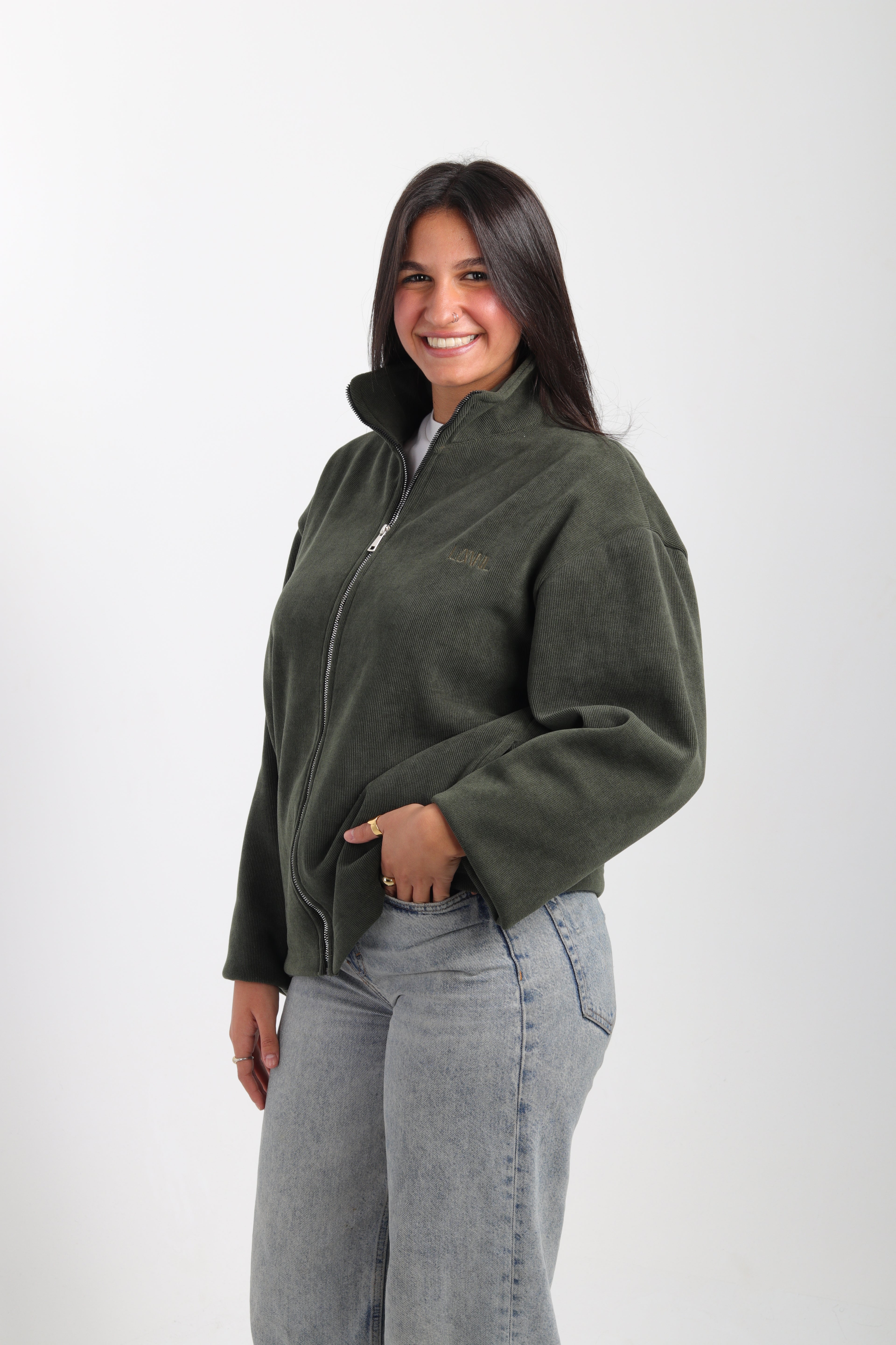Olive Cashmere Zip-Up