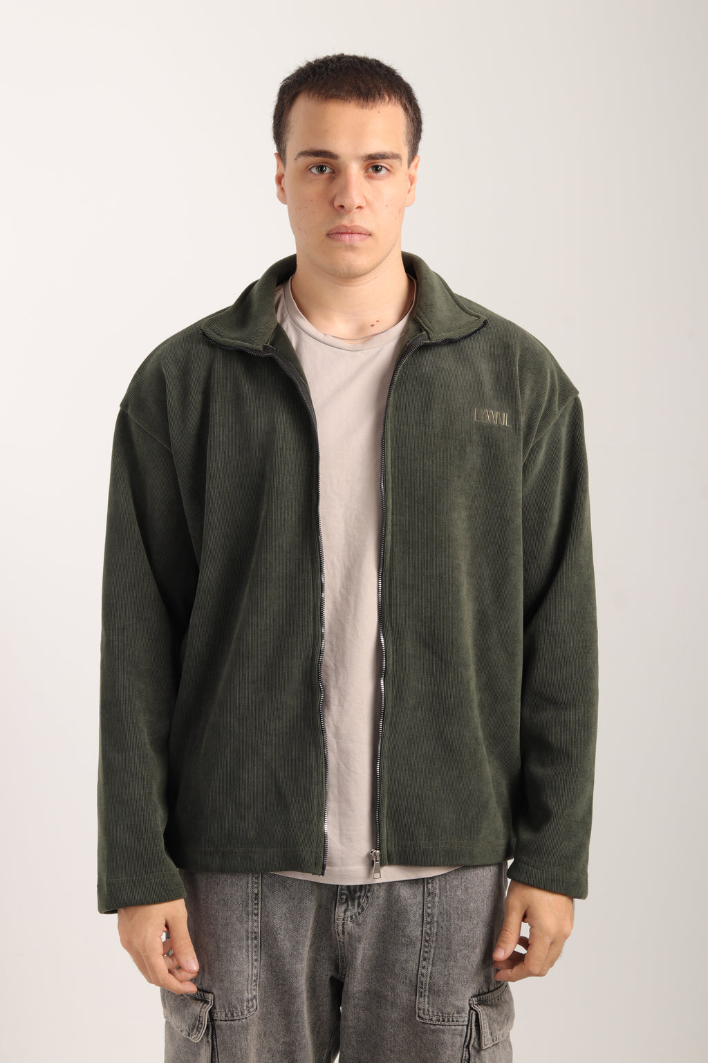 Olive Cashmere Zip-Up