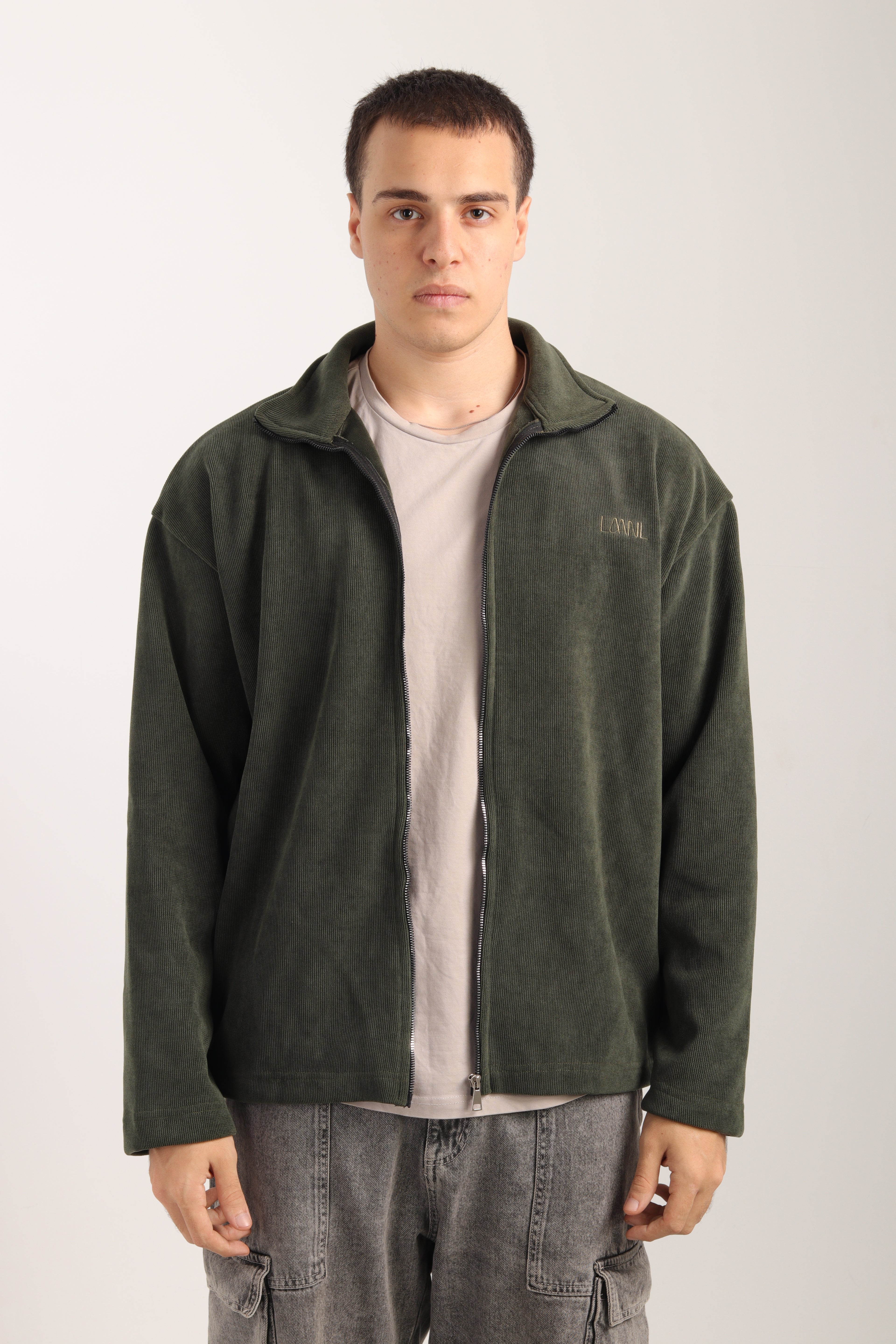 Olive Cashmere Zip-Up