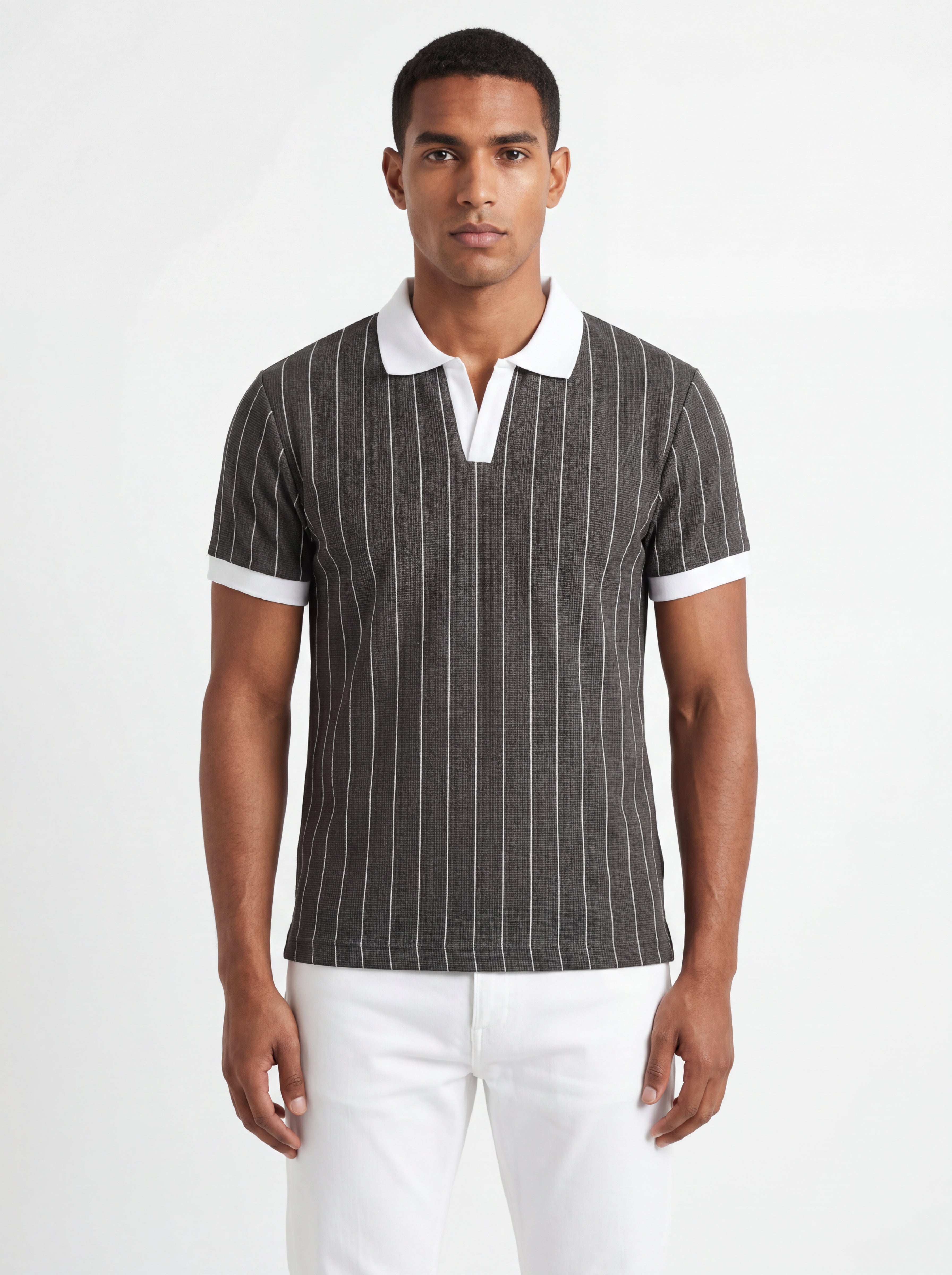 Striped Polo – Gray/White