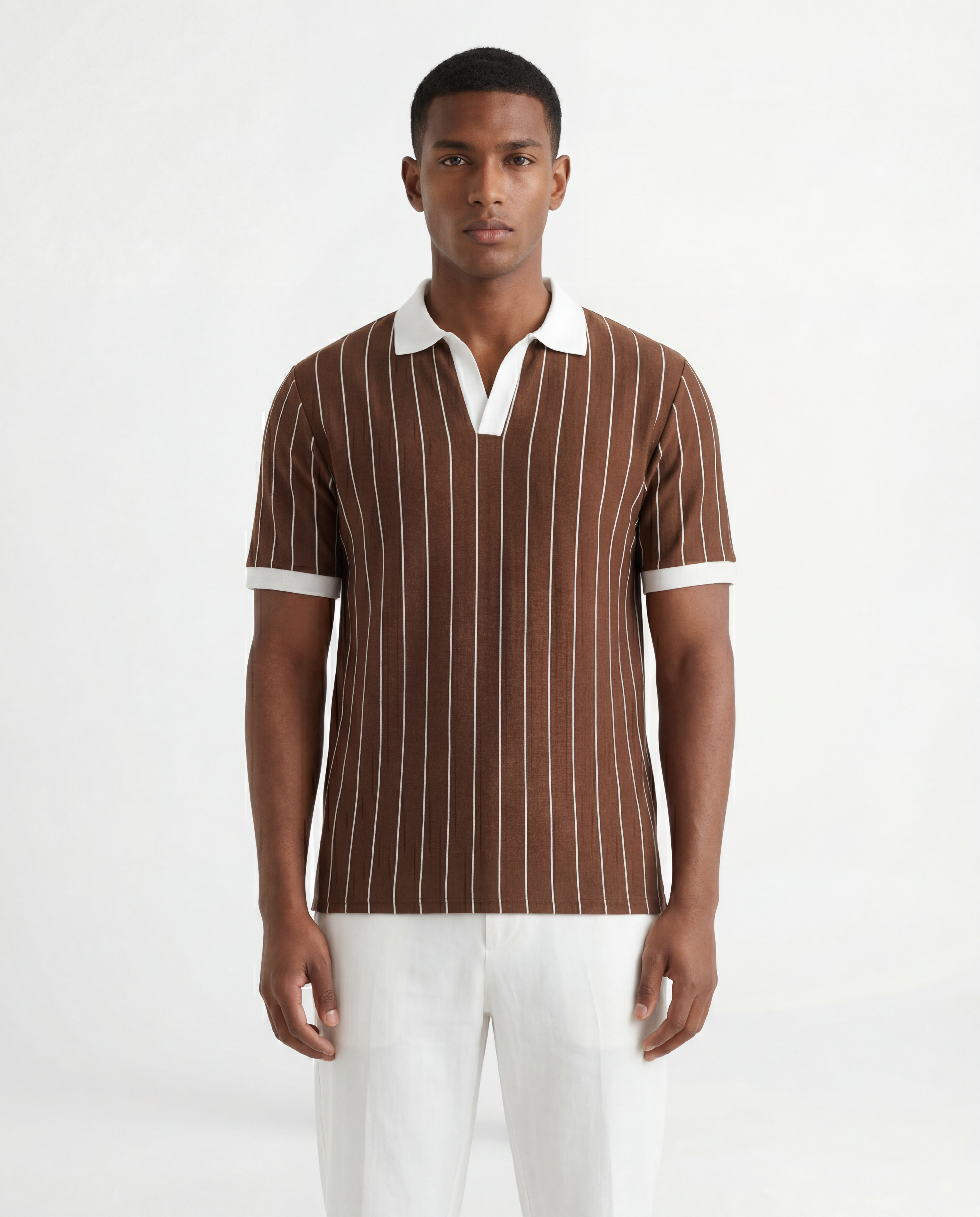 Striped Polo – Brown/White