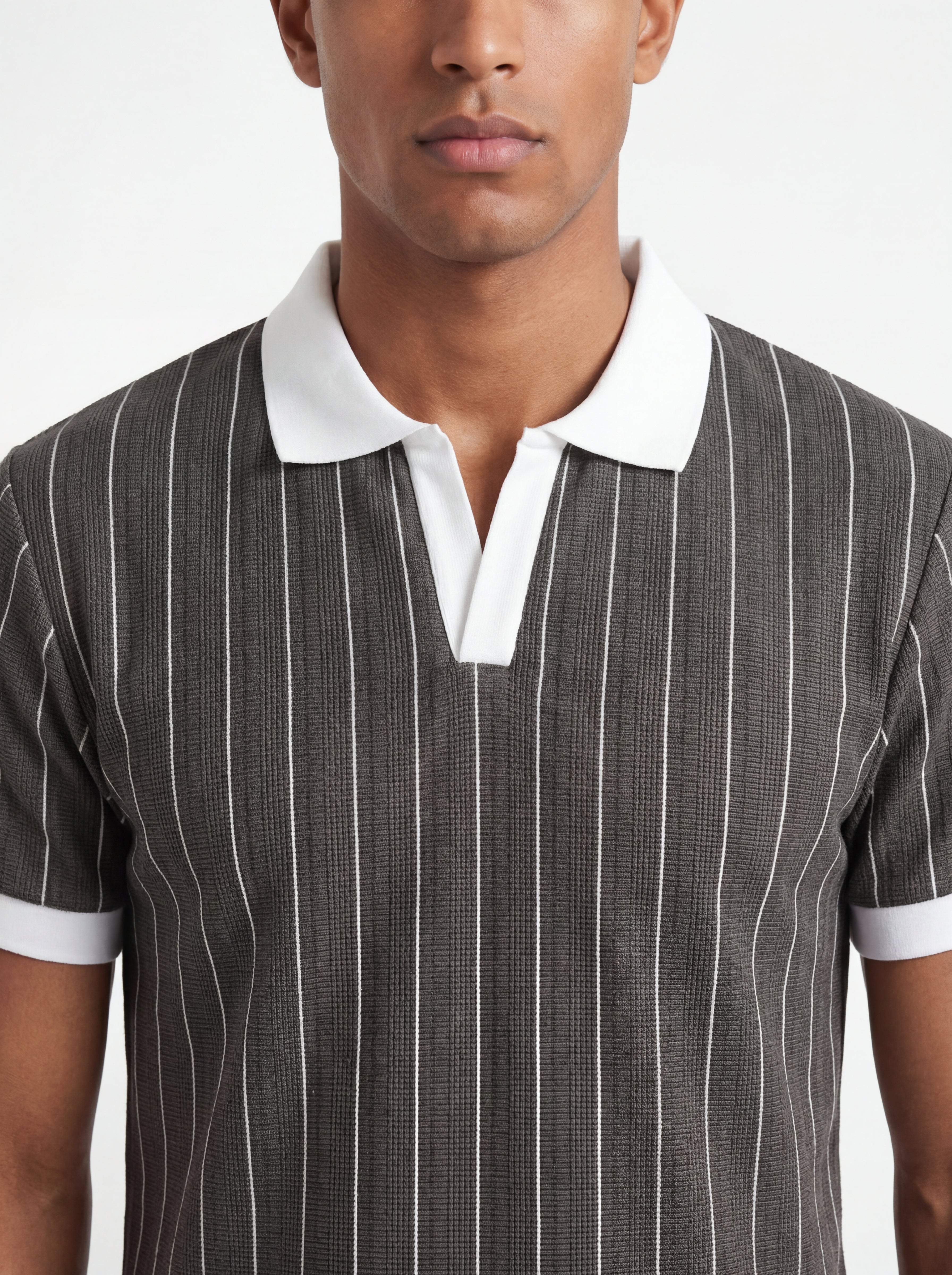 Striped Polo – Gray/White
