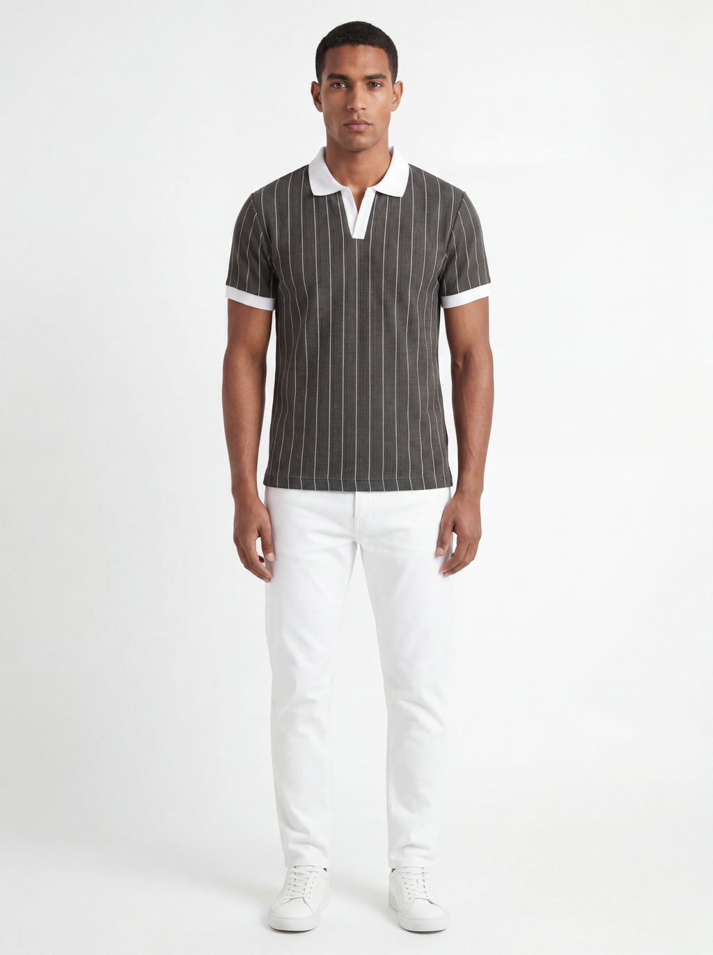 Striped Polo – Gray/White