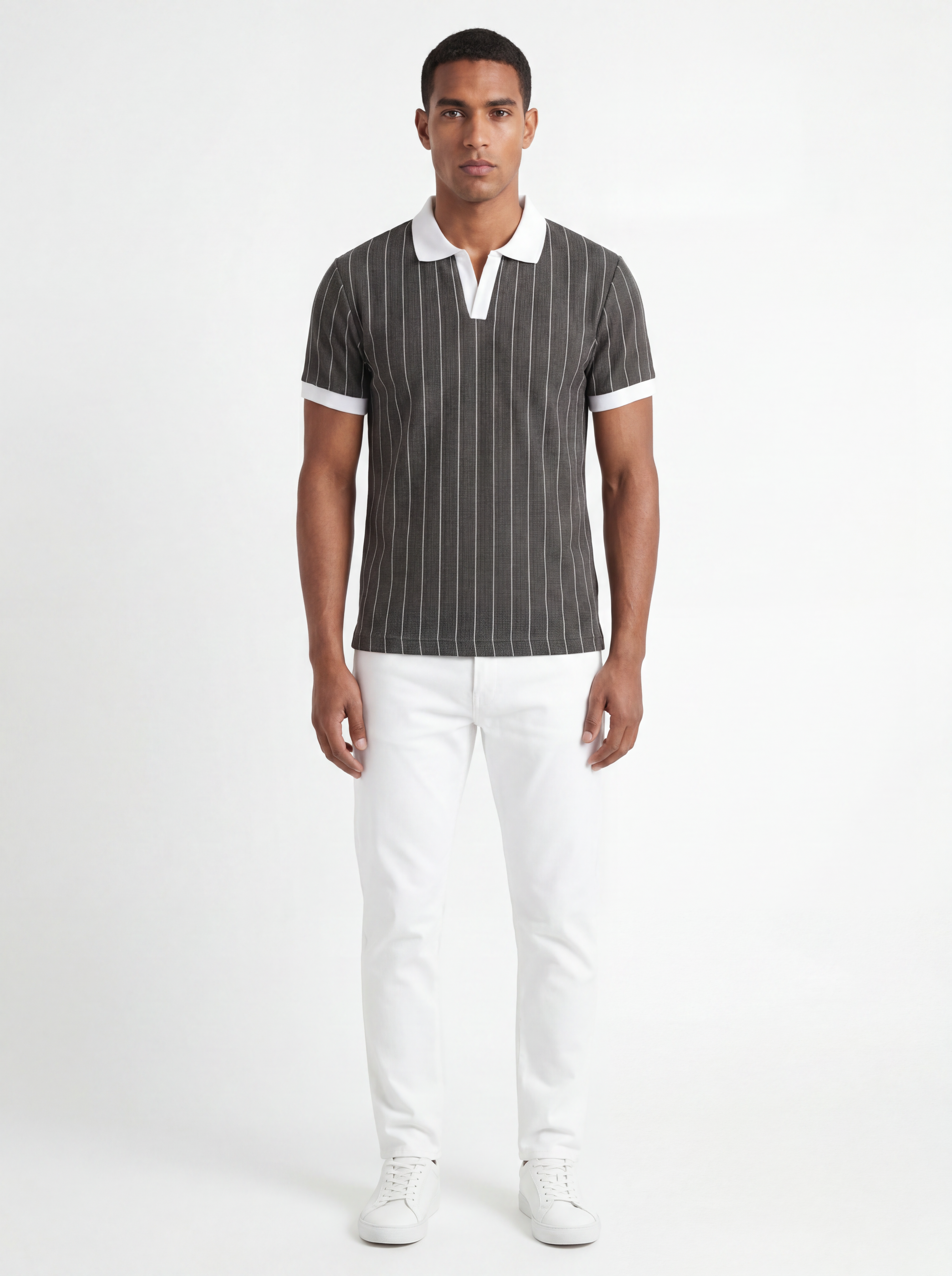 Striped Polo – Gray/White