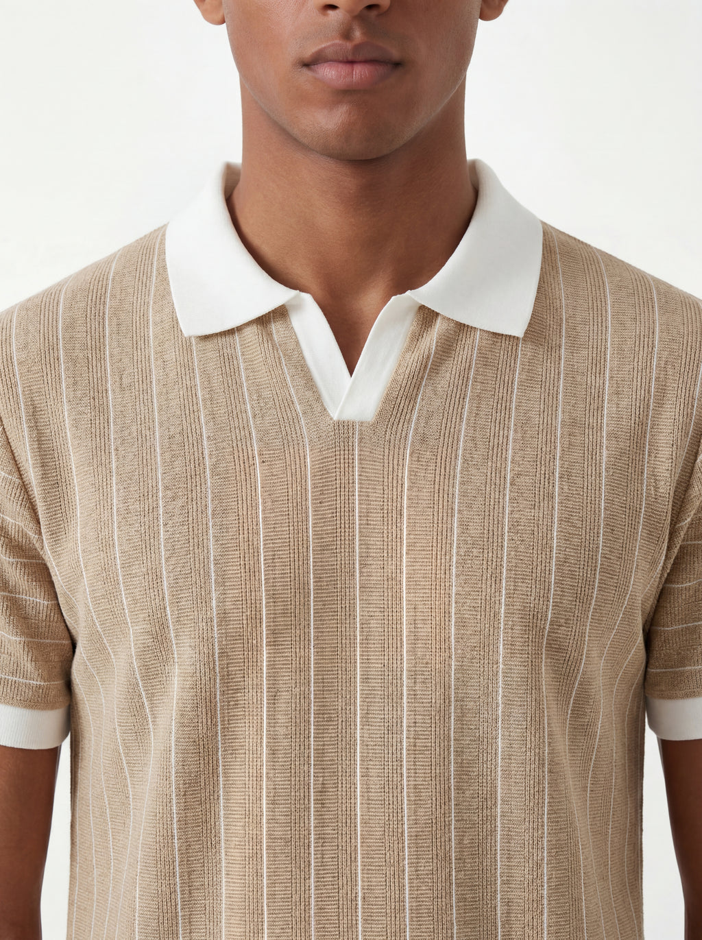 Striped Polo – Beige/White