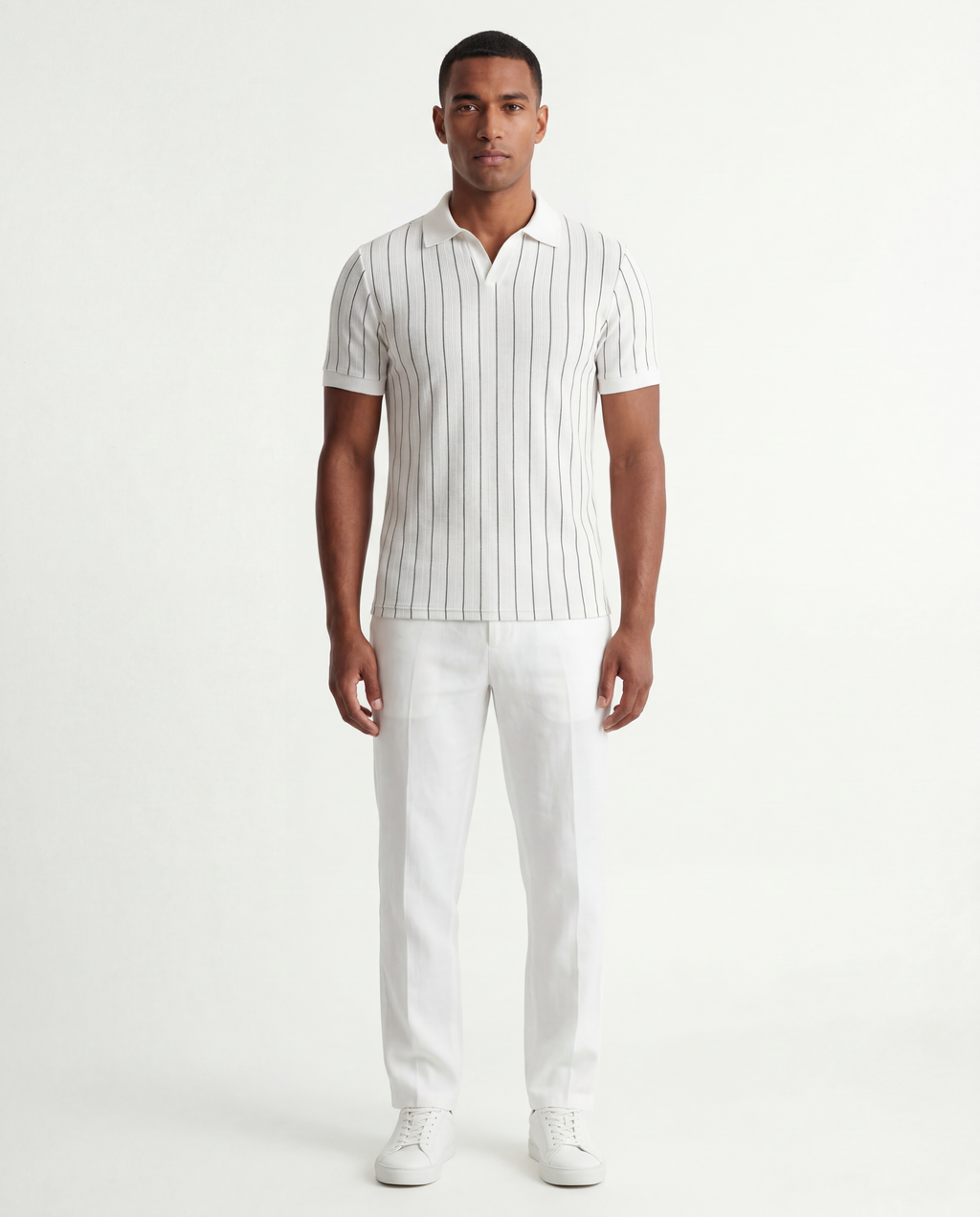 Striped Polo – White/Black