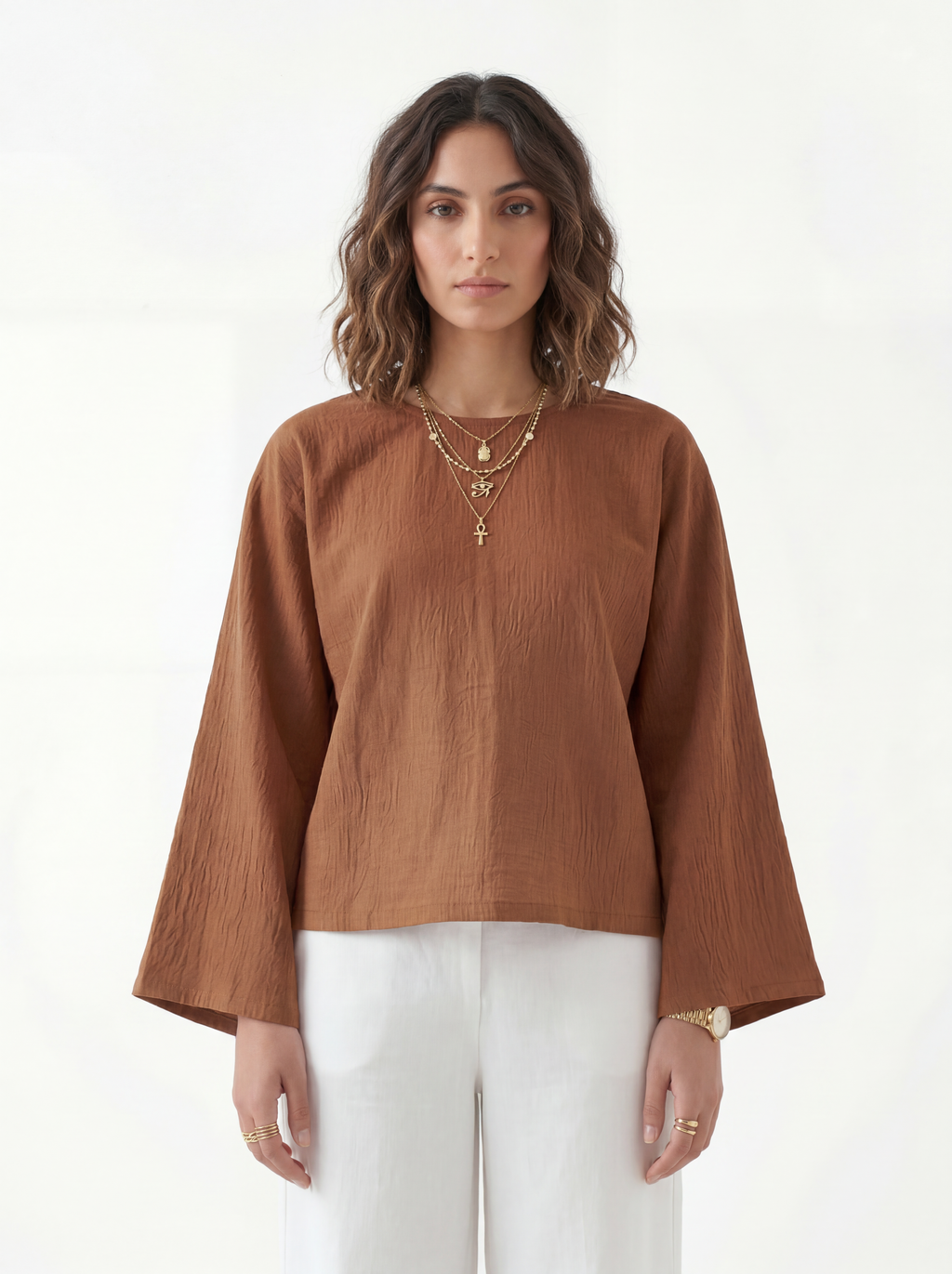 Brown Linen Relaxed Top