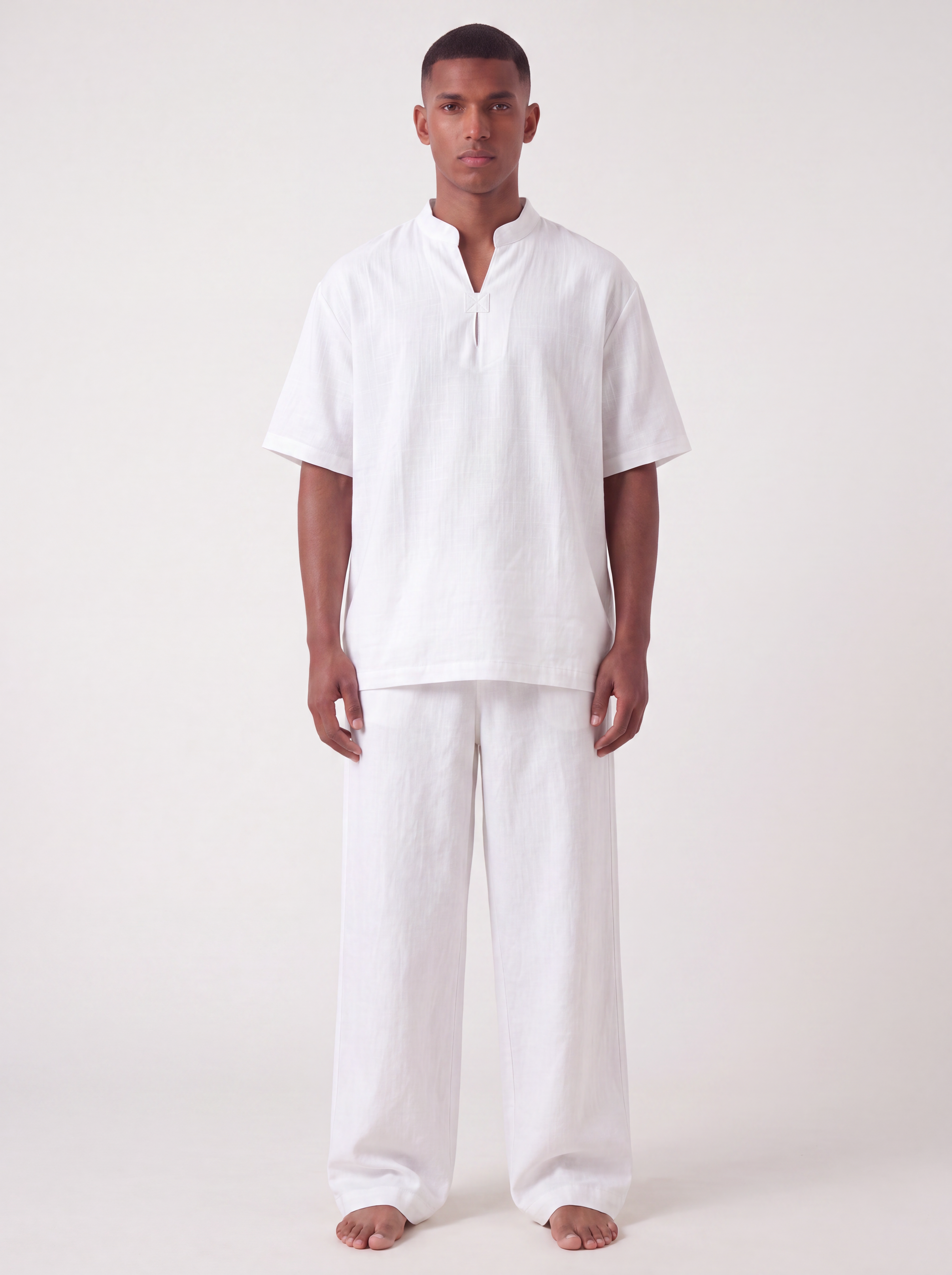 Mandarin Linen Shirt - White