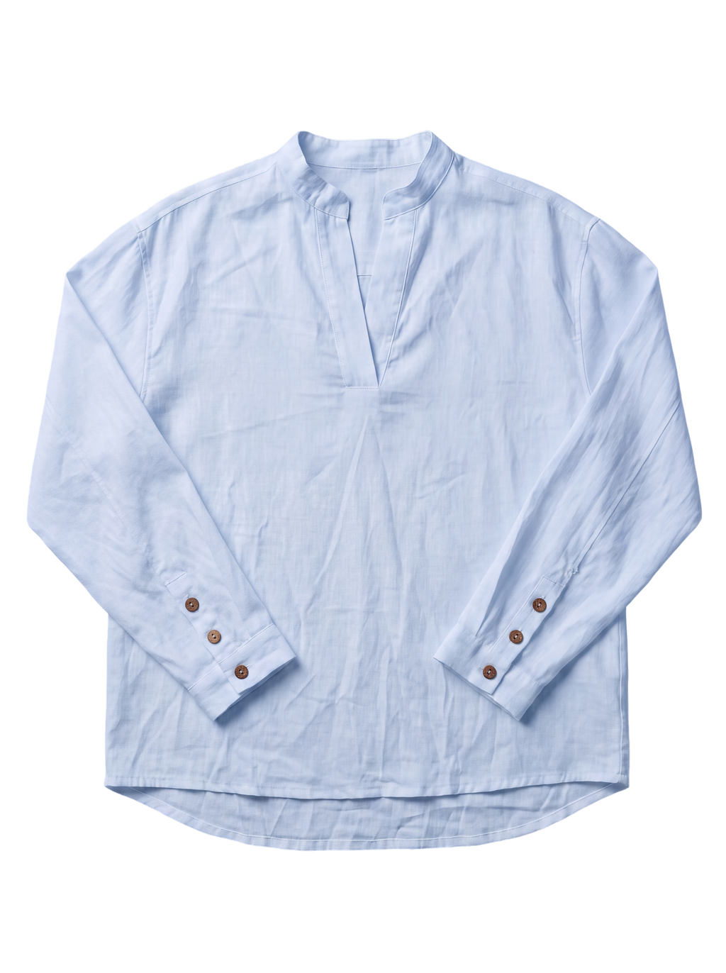 Split-Neck Linen Shirt - Coastal Blue