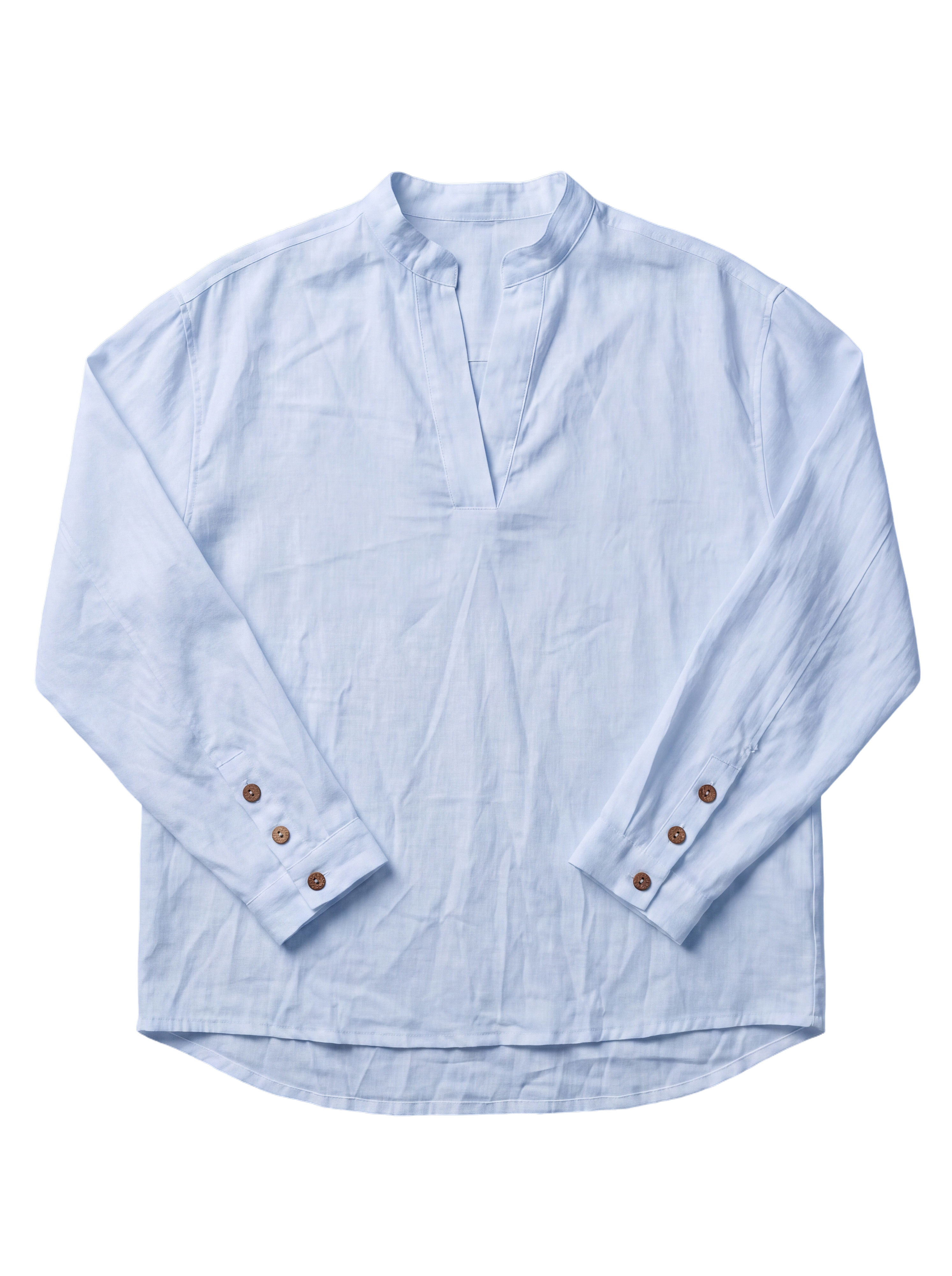 Split-Neck Linen Shirt - Coastal Blue