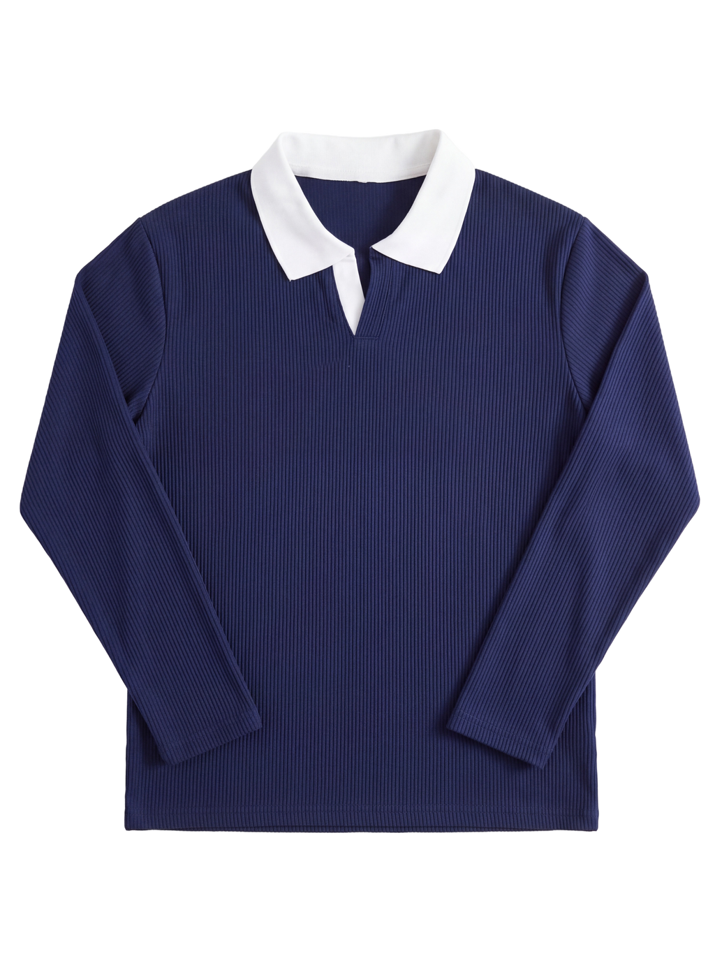 Navy Ribbed Long-Sleeve Polo