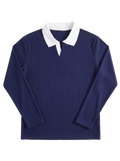 Navy Ribbed Long-Sleeve Polo