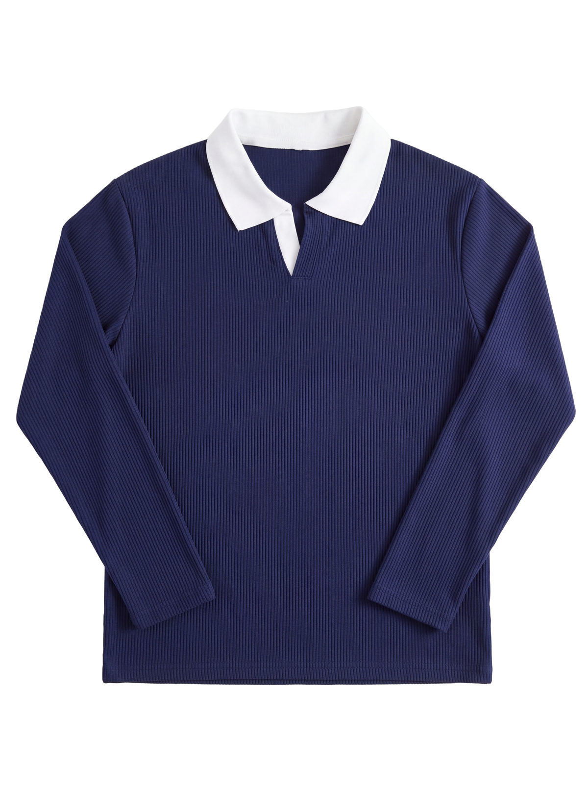 Navy Ribbed Long-Sleeve Polo