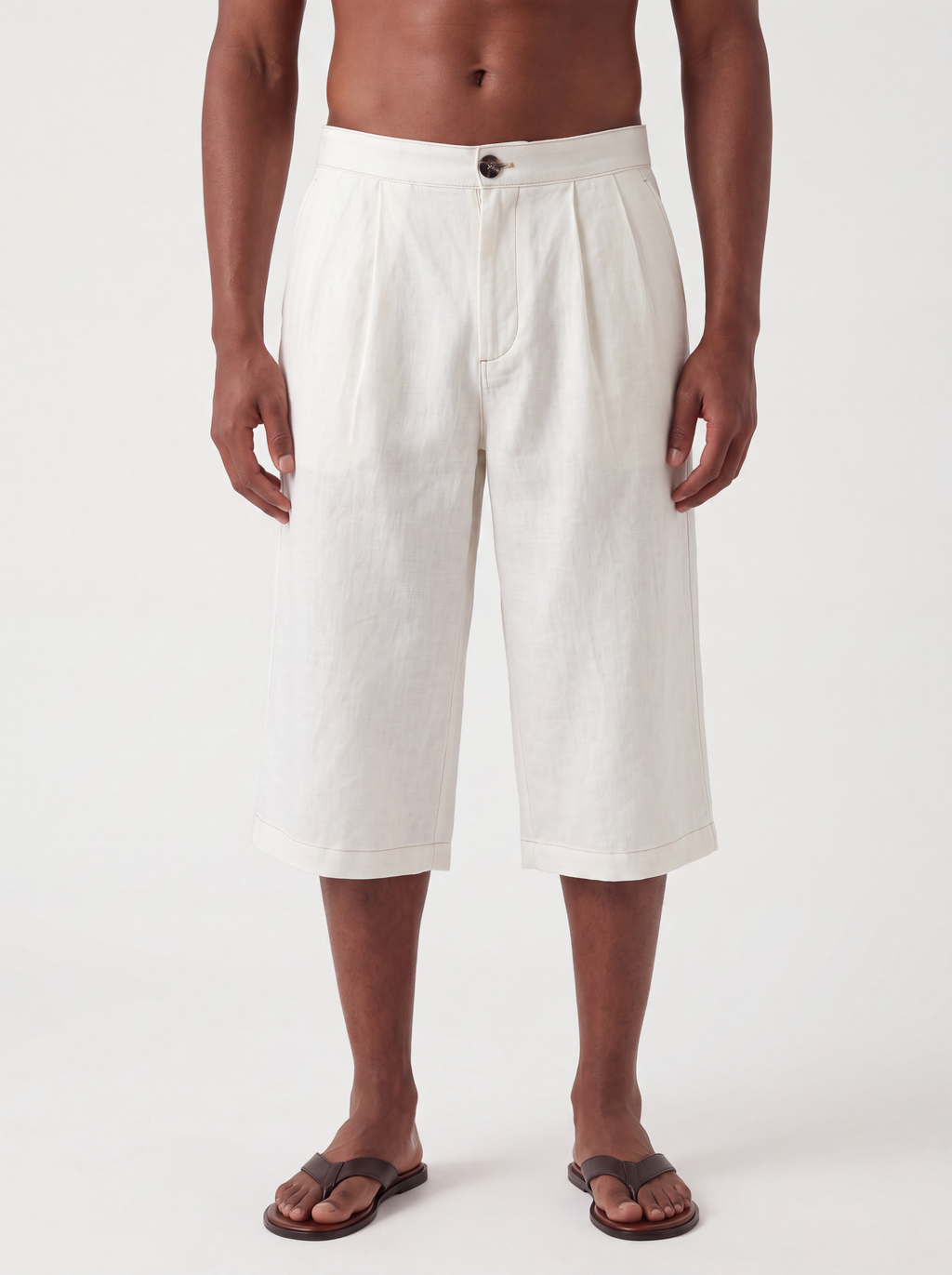 Pleated Linen Shorts - White