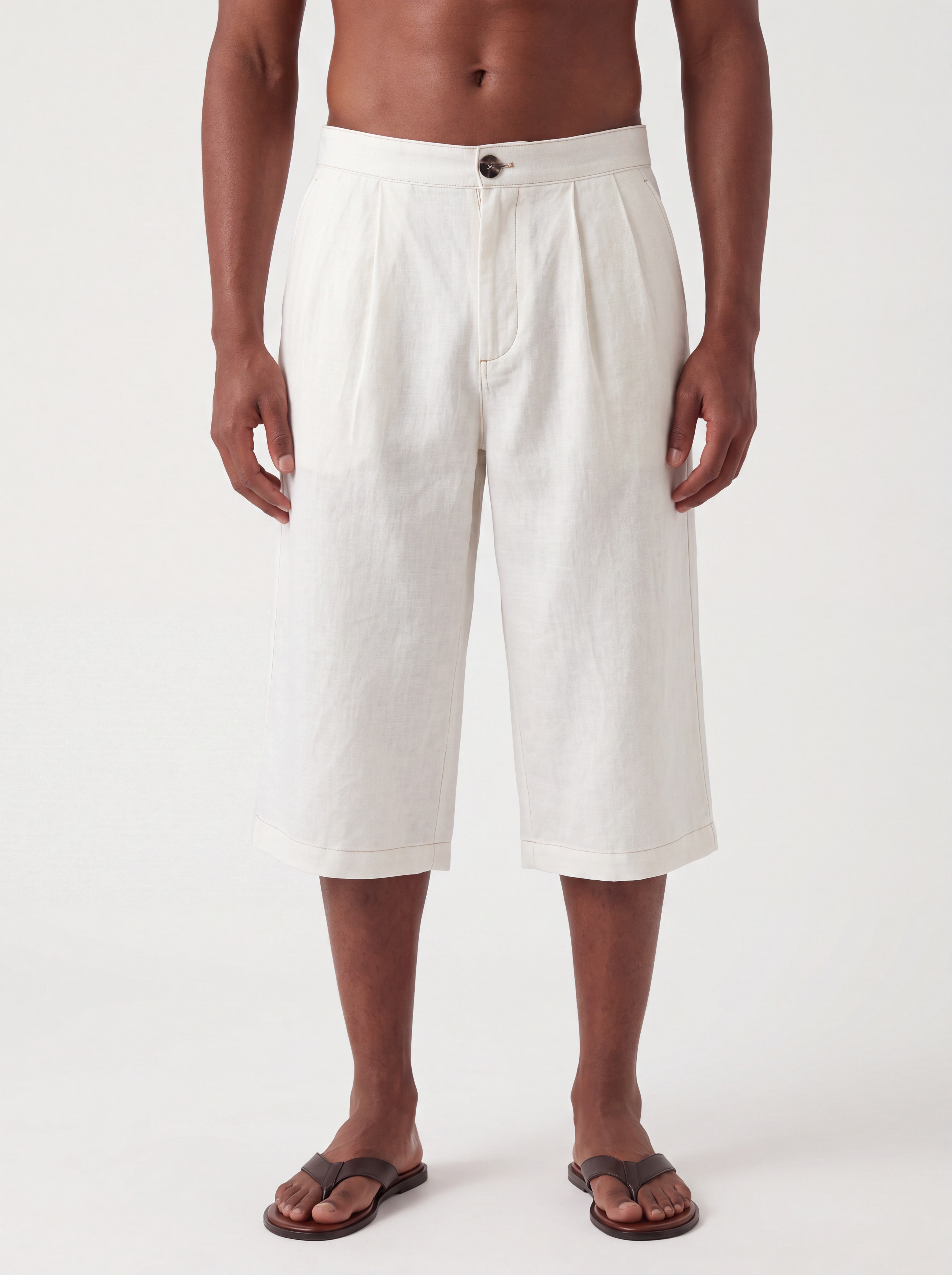 Pleated Linen Shorts - White