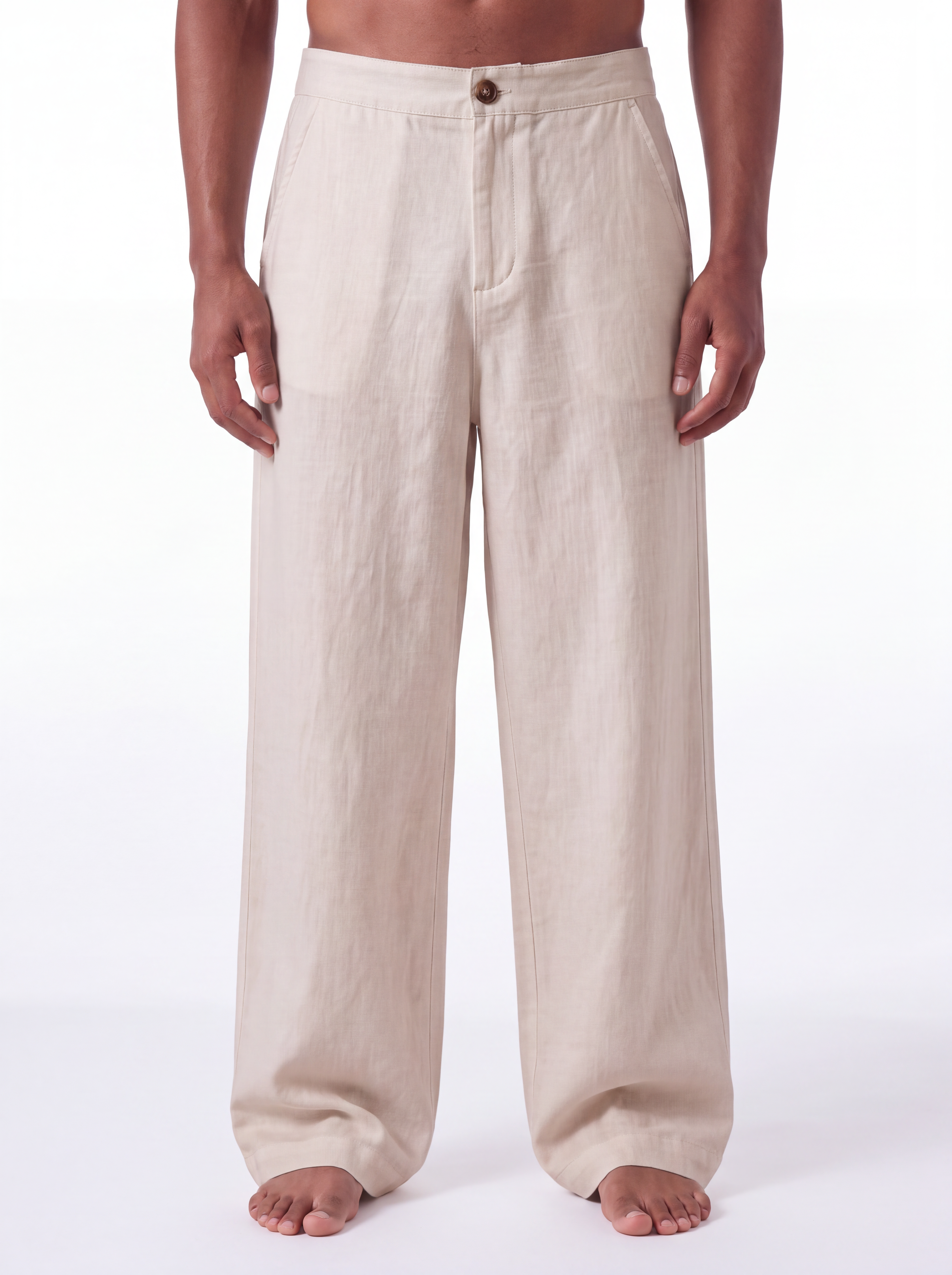 Wide-Leg Linen Pants - Beige
