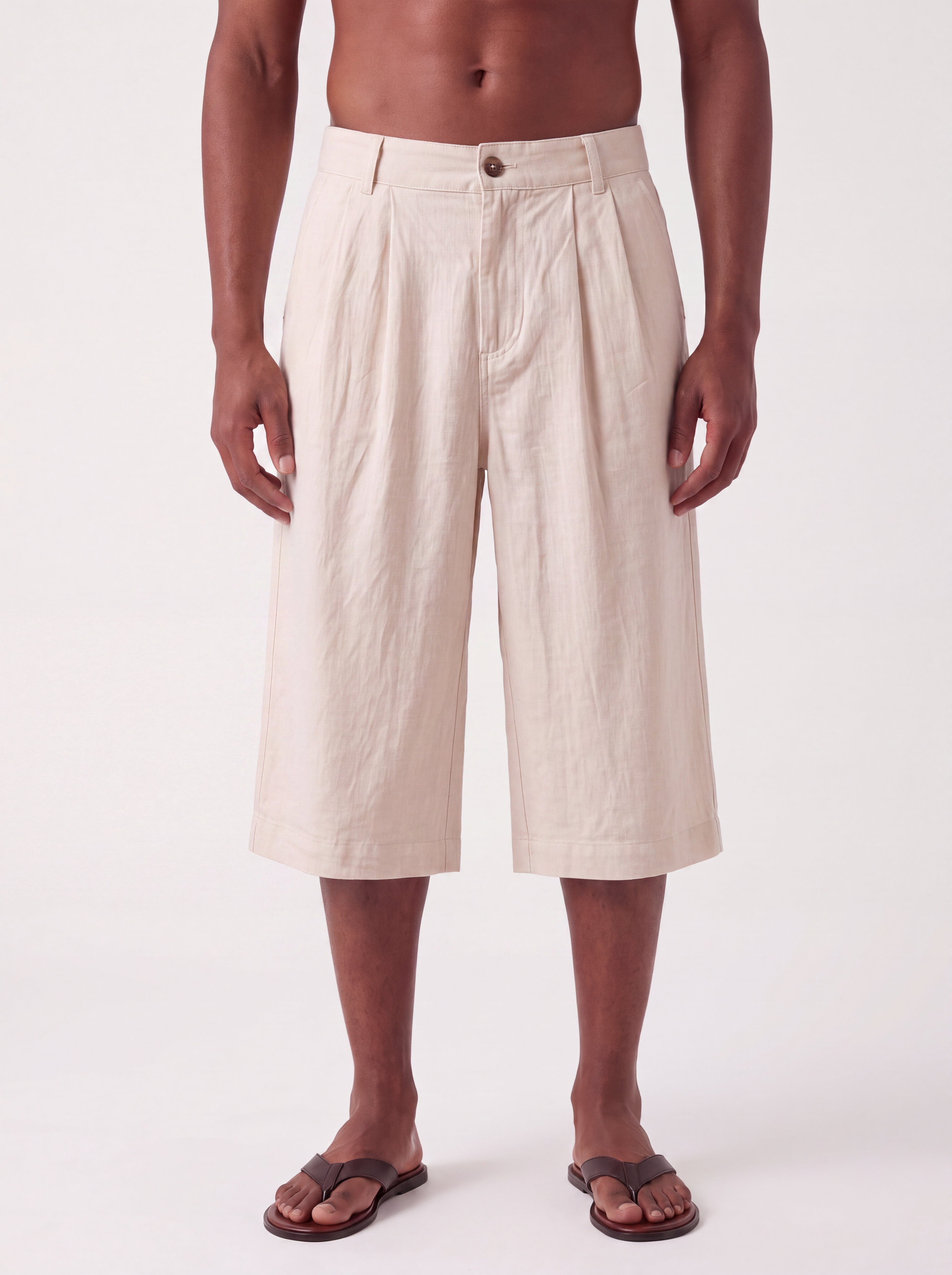 Pleated Linen Shorts - Beige