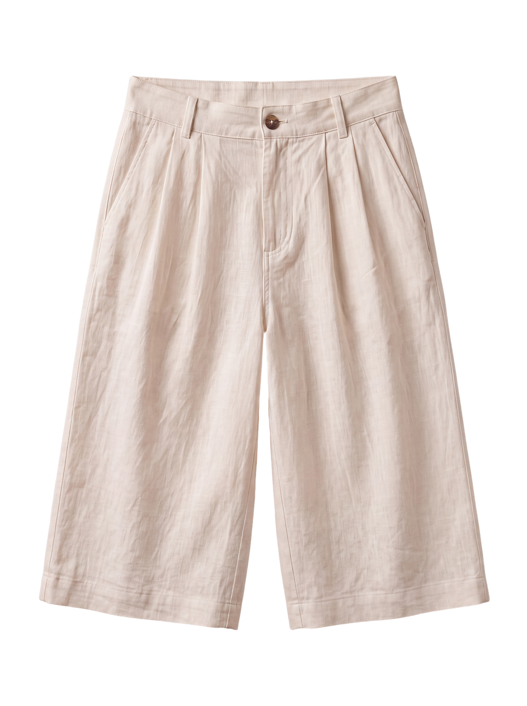 Pleated Linen Shorts - Beige