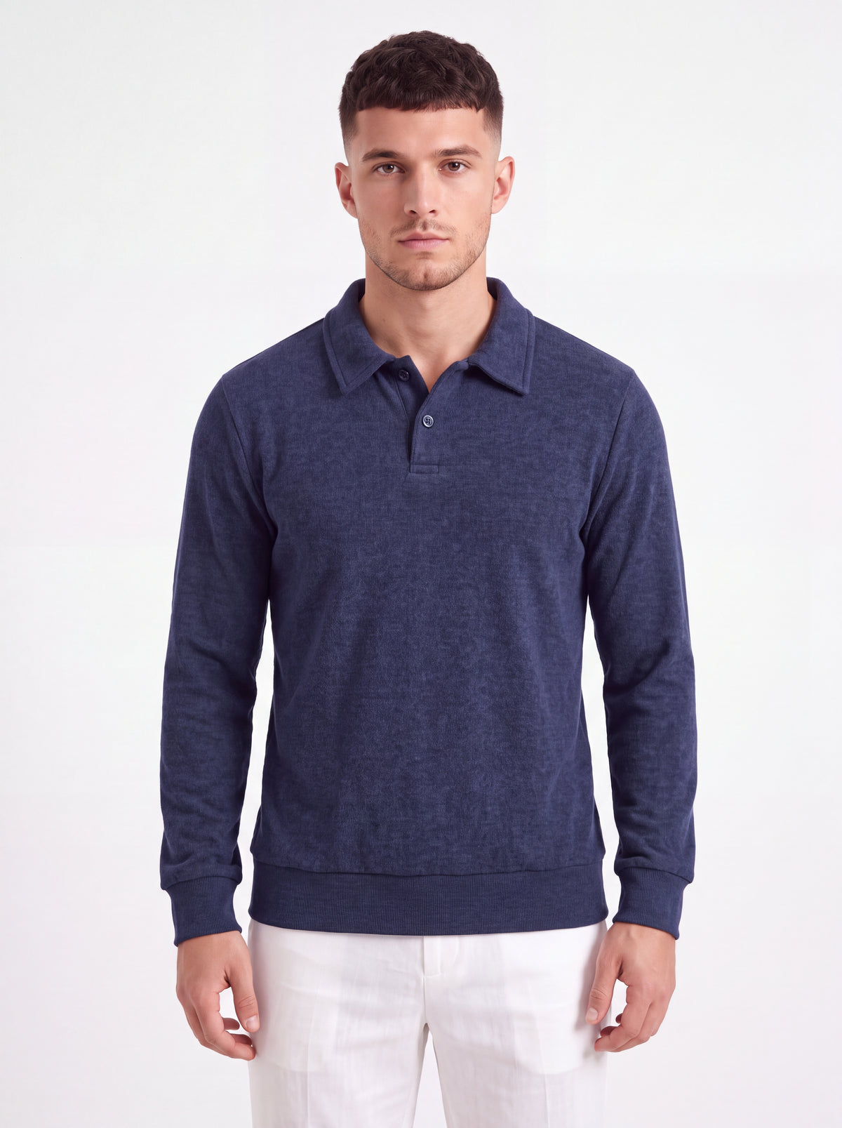 heathered navy melange polo