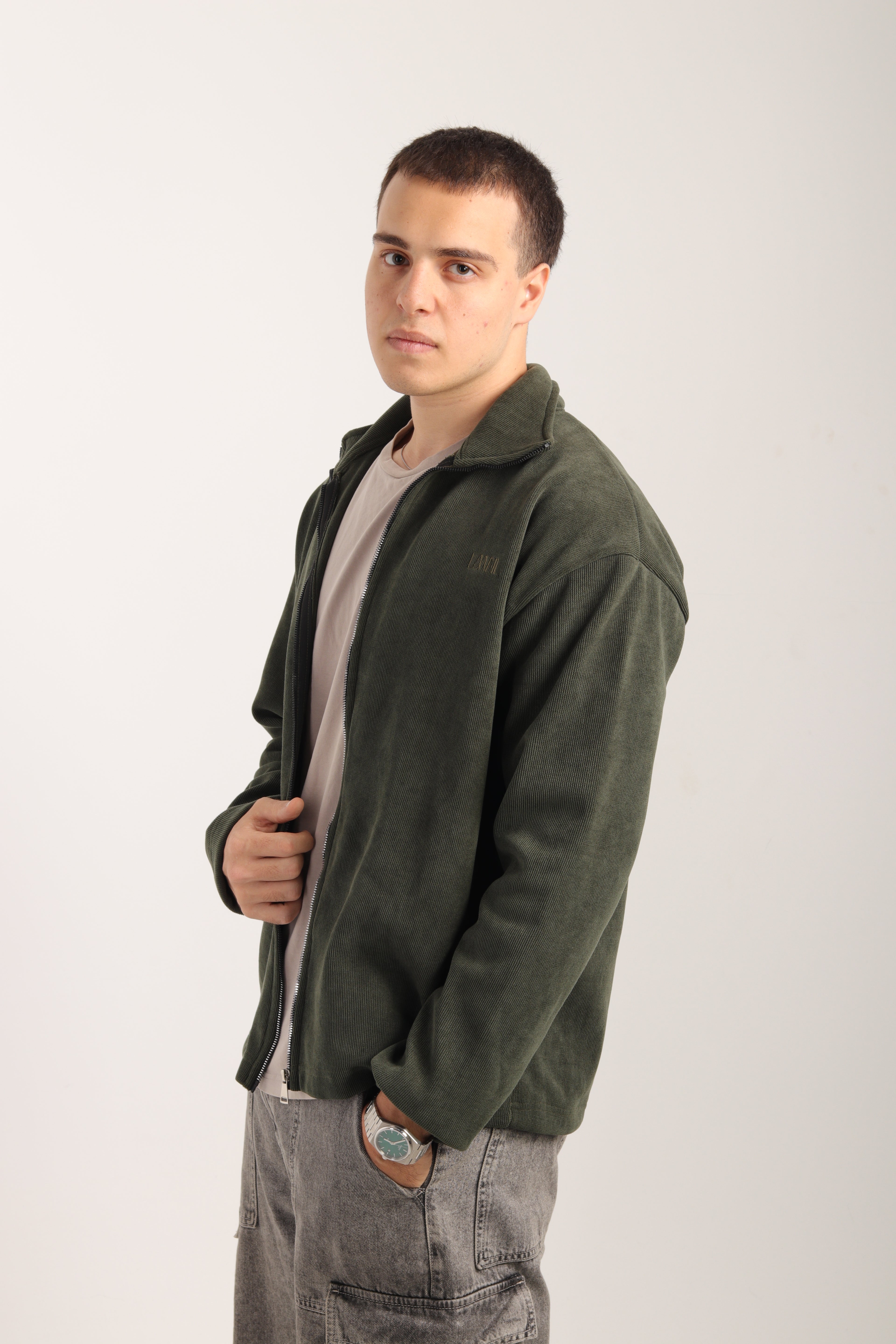 Olive Cashmere Zip-Up